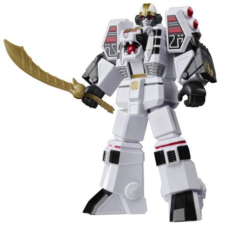 Power Rangers Mighty Morphin White Tigerzord Warrior Mode Retro Style Zord Figure 7-Inch-Scale Toy for Boys & Girls