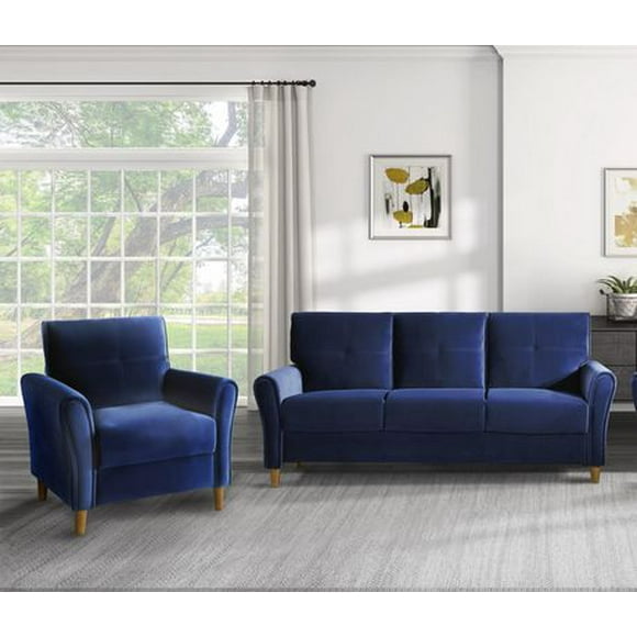 Topline Home Furnishings Blue Velvet Sofa-Chair Collection