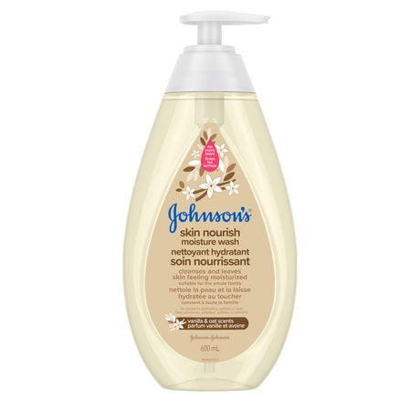 Johnson’s Skin Nourish Moisture Vanilla & Oat Body Wash - Baby Bath Skin Care - Sensitive Skin - 600 mL, Vanilla Fragrance, 600 ML