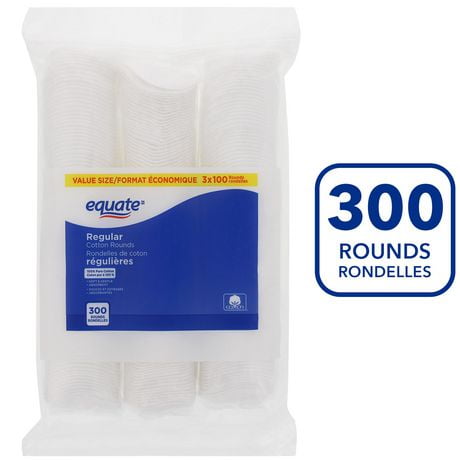 Equate Regular Cotton Rounds, 3 x 100 pack
