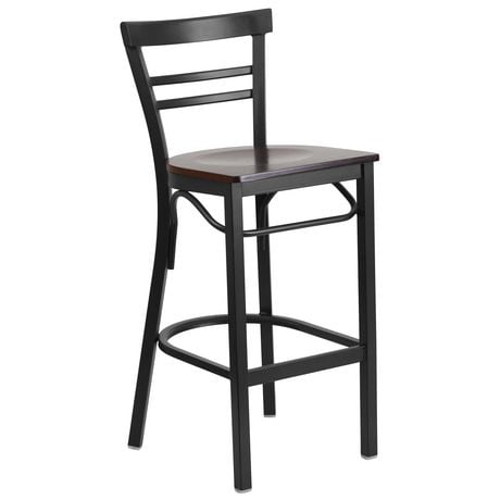 HERCULES Series Black Two-Slat Ladder Back Metal Restaurant Barstool ...