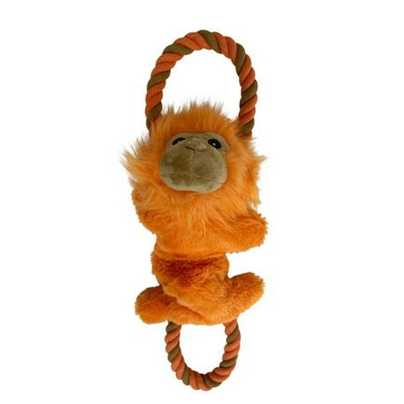 Multipet Plush Tug Dog Toy, Squeaks and Crinkles, Orange Tamarin, Pull toy for dog with crinkle