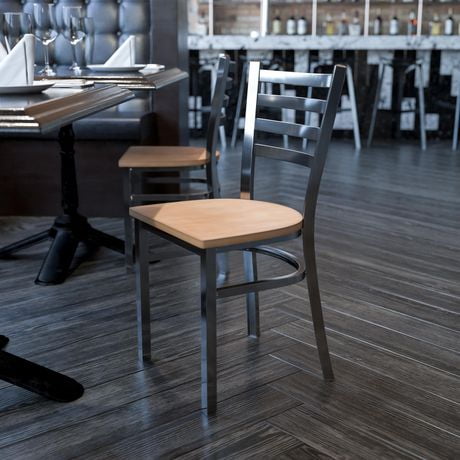 HERCULES Series Clear Coated Ladder Back Metal Restaurant Chair - Natural Wood Seat | Walmart Canada