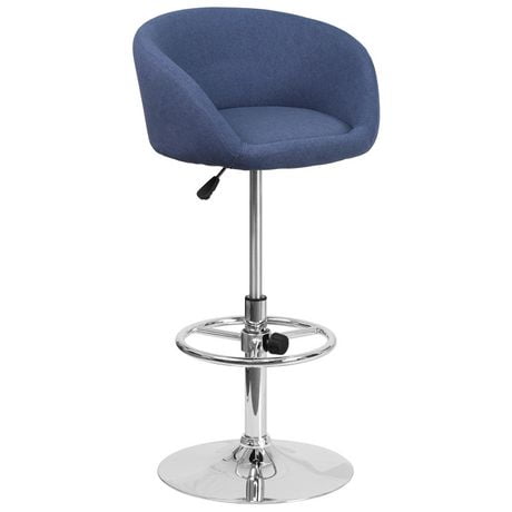 Contemporary Charcoal Fabric Adjustable Height Barstool with Barrel Back and Chrome Base