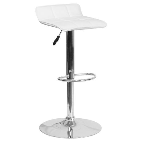 Tabouret de bar contemporain en vinyle blanc à hauteur réglable avec siège matelassé ondulé et base en chrome
