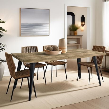 Homycasa 63 Inch Artisan Wave Dining Table for Seats 6 Dining Kitchen Room with Bold Metal Legs, Luxe Walnut Oak Finish