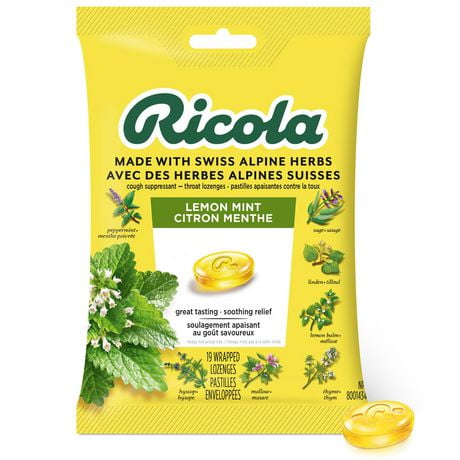 Pastilles pour soulager le mal de gorge Ricola à saveur de citron-menthe 19 unités