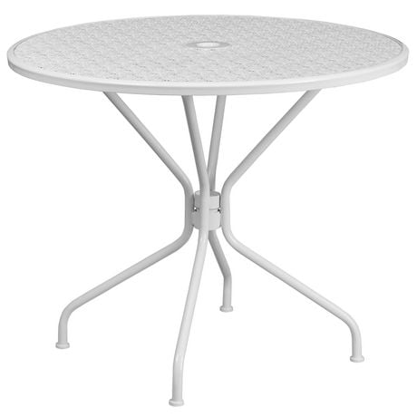 35.25'' Round White Indoor-Outdoor Steel Patio Table