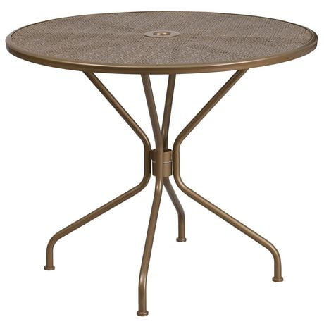35.25'' Round Gold Indoor-Outdoor Steel Patio Table