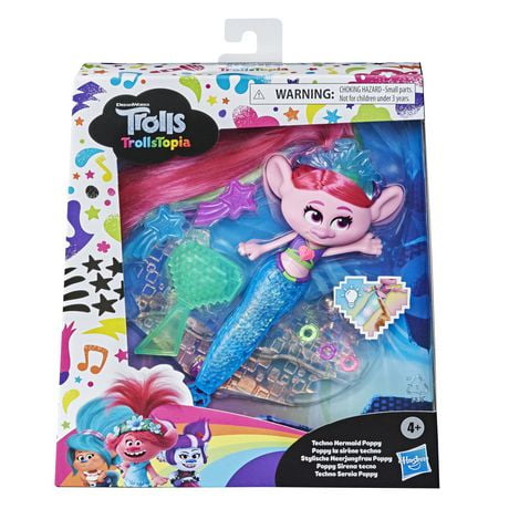 DreamWorks TrollsTopia Techno Mermaid Poppy Doll, Tail Lights Up In Or ...