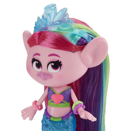 DreamWorks TrollsTopia Techno Mermaid Poppy Doll, Tail Lights Up In or ...