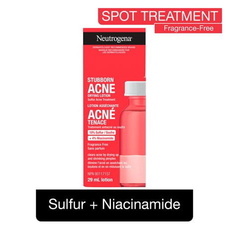Neutrogena Stubborn Acne Drying Lotion, Niacinamide  Sulfur, Pimple Overnight Spot Treatment, Fragrance-Free, 29 mL
