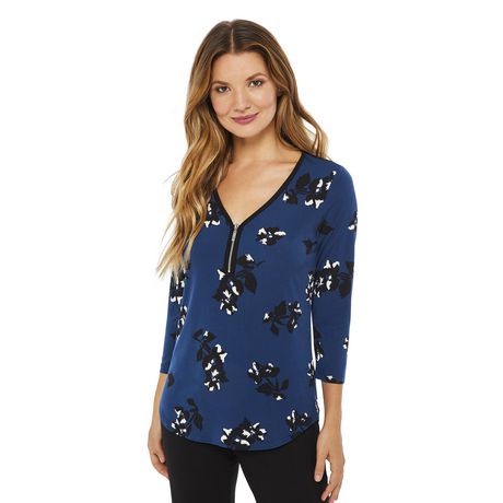 George Women's 3/4 Sleeve Zip Front Top | Walmart Canada