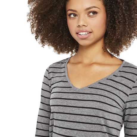 George Women's Striped Long Sleeved V-Neck Tee | Walmart Canada