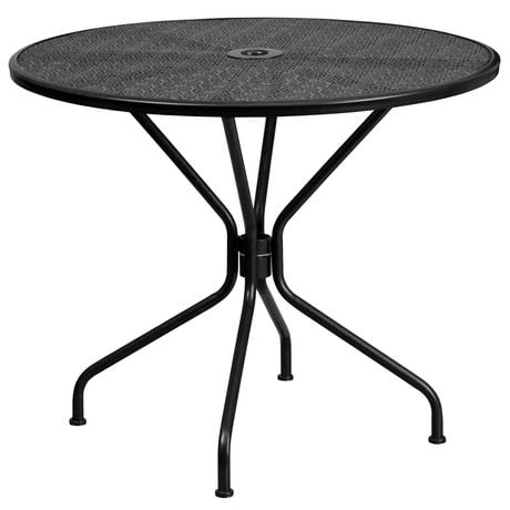 35.25'' Round Black Indoor-Outdoor Steel Patio Table