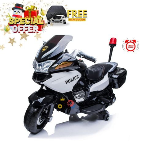 KidsVIP Upgraded  24V Police Officer Ride-On Motorcycle w/ Removable Stabilizing Wheels, SD, USB