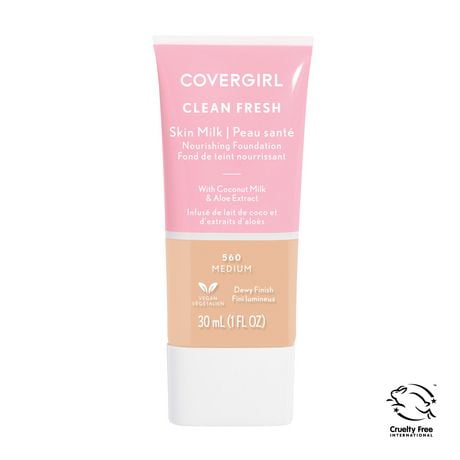 COVERGIRL - Clean Fresh Skin Tint Foundation, Formulated without Parabens, Sulfates, Mineral Oil & Talc. Made with Niacinamide, Coconut Milk & Aloe Extracts, 100% Vegan & Cruelty-Free, For dewy & hyrdated skin