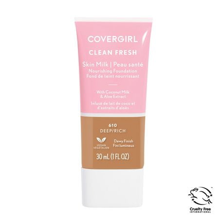 COVERGIRL - Clean Fresh Skin Tint Foundation, Formulated without Parabens, Sulfates, Mineral Oil & Talc. Made with Niacinamide, Coconut Milk & Aloe Extracts, 100% Vegan & Cruelty-Free, For dewy & hyrdated skin