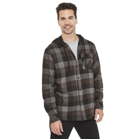 George Men's Long Sleeve Hooded Flannel Shirt 