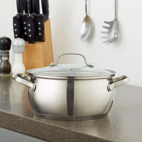 Mainstays Stainless Steel Dutch Oven with Glass Lid, 3.4 qt., induction ready