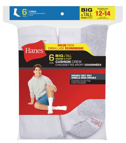 Hanes Men's 6 Pack Big And Tall Cushioned Crew Socks | Walmart Canada