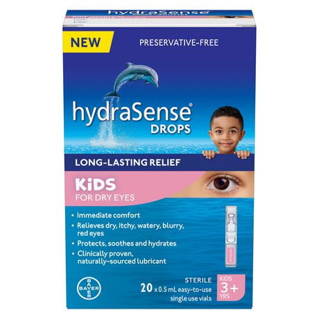 hydraSense Kids for Dry Eyes, Preservative-Free, Naturally Sourced Lubricant, 20 count Single Use Vials, 20 ea