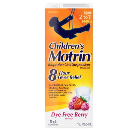 Children’s Motrin Ibuprofen Oral Suspension, Dye-Free Berry Flavour, 120 mL