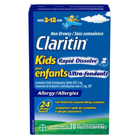 Claritin Kids Médicament contre les allergies à dissolution rapide – 24 heures sans somnolence pour les enfants, antihistaminiques pour les enfants, soulagement rapide des allergies des démangeaisons, des yeux rouges, des éternuements, du nez qui coule 30
