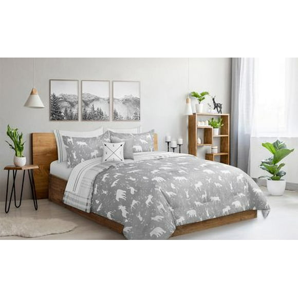Safdie & Co. Luxury Premium Microfiber Reversible Comforter 3 Piece Set King Grey Wildlife