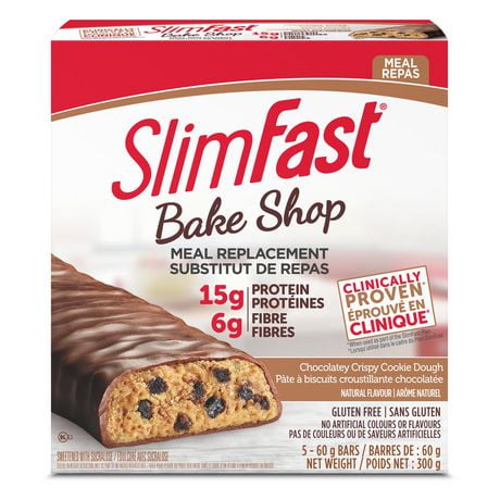 SlimFast Bake Shop Meal Replacement Bars Chocolatey Crispy Cookie Dough, 5 - 60g Bars