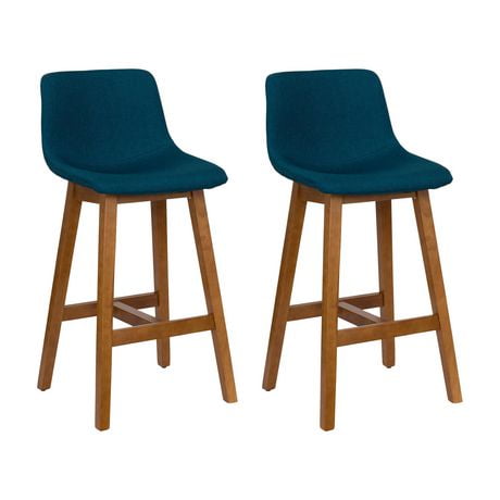 Nora Set of 2 Upholstered Barstools with Solid Wood Legs