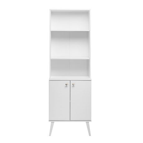 Prepac Milo Mid-Century Modern 2-Door Bookcase with Adjustable Shelves, White
