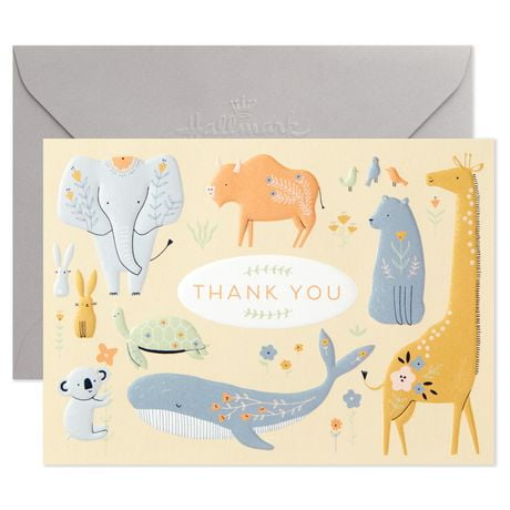 Cartes de remerciement – Fête prénatale, motif d’animaux peints (20 cartes et enveloppes pour bébé garçon ou bébé fille)