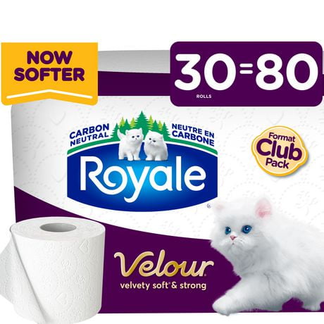 Royale Velour Toilet Paper, 30 Equal 80 Bathroom tissue rolls, 2-Ply, 190 Sheets a Roll