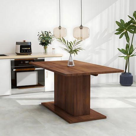 Homycasa 63 Inch Contemporary Dining Table Pedestal Base for Seats 4-6, Walnut