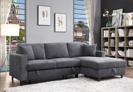 Topline Home Furnishings Dark Grey Loveseat with Pull-out and Right ...