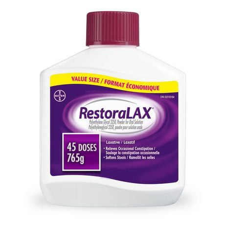 RestoraLAX Powder Stool Softener Laxative - Laxatives For Constipation, Effective Constipation Relief For Adults, No Taste, No Grit, No Gas, No Bloat, No Cramps, No Sudden Urge, 45 Doses, 765g