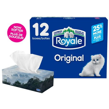 Royale Original Facial Tissue, 12 Flat Boxes, 126 Tissues per box, 2-Ply, 1512 Tissues