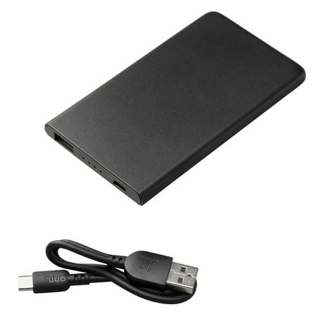 onn. 4000 mAh 1-Port Ultra Slim Power Bank with 1 Extra Charge, USB-A Charging Port