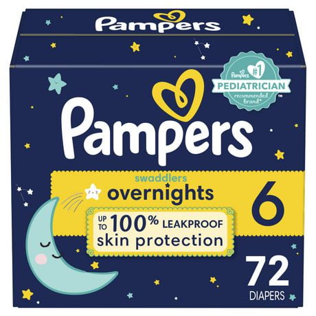 Couches Pampers Swaddlers Overnight, taille 6 72CT