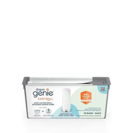 Diaper Genie Easy Roll Refill, with 18 bags, lasts up to 5 months or holds up to 846 newborn diapers per refill, Our new innovative long-lasting refill!