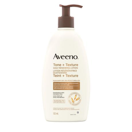 Aveeno Teint + Texture lotion régénératrice quotidienne, sans parfum, peau sèche, kératose pilaire, extrait d'avoine, vitamine B3 532 ml