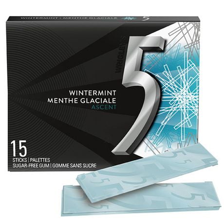 5 GUM, Wintermint-Ascent Flavoured Sugar Free Chewing Gum, 15 Sticks, 1 Pack, 1 Pack, 15 Sticks