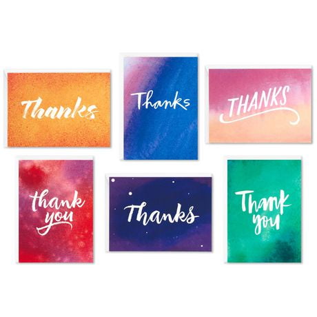 Assortiment de cartes Hallmark de remerciement, « Thanks » à l'aquarelle (48 cartes et enveloppes, pour les fêtes prénatales, les mariages, les fêtes prénuptiales et les autres occasions)