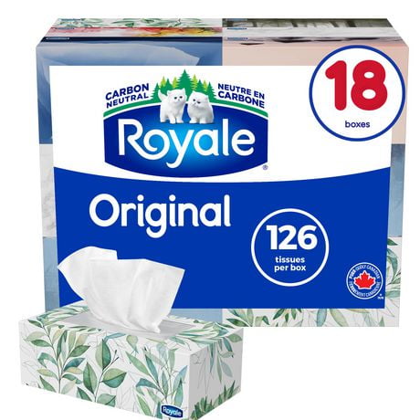 Royale Original Facial Tissue, 18 Flat Boxes, 126 Tissues per box, 2-Ply, 2268 Tissues