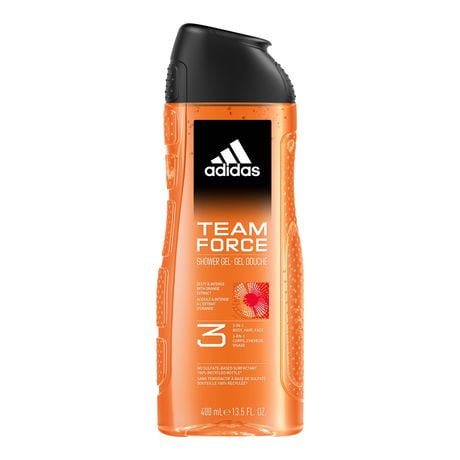 adidas Gel douche Team Force 3-en-1 pour le corps, les cheveux et le visage, 100% végétalien Gel douche 3 en 1 : corps, cheveux, visage