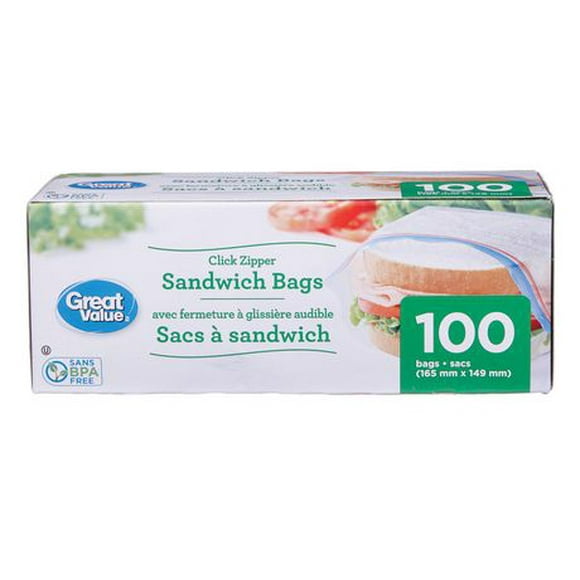 Great Value Zipper Seal Sandwich Bags, 100 Count