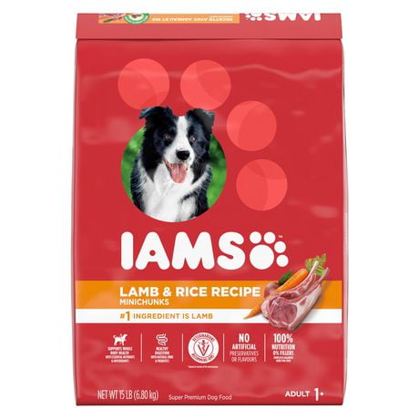 Nourriture sèche pour chiens adultes Iams Minichunks Recette avec agneau et riz 1,5-13,6 kg