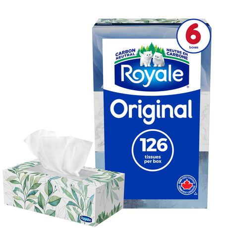 Royale Original Facial Tissue, 6 Flat Boxes, 126 Tissues per box, 2-Ply, 756 Tissues
