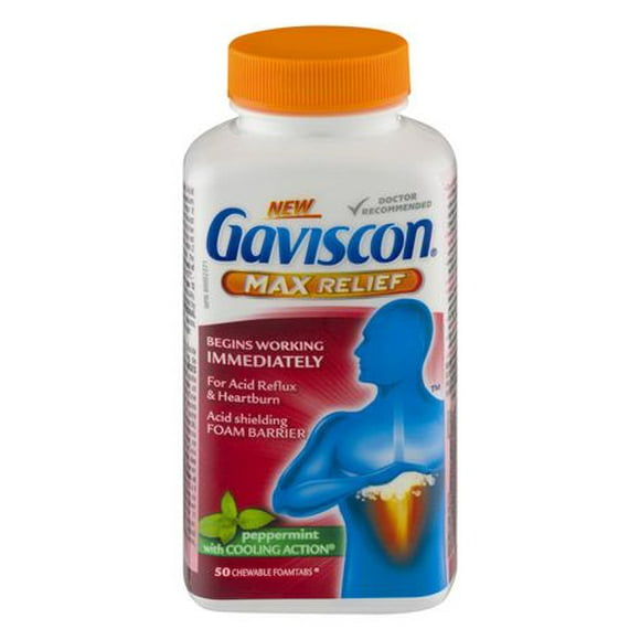 Gaviscon Max Relief Chewable Foamtabs Peppermint with Cooling Action, 50 Chewable Foamtabs